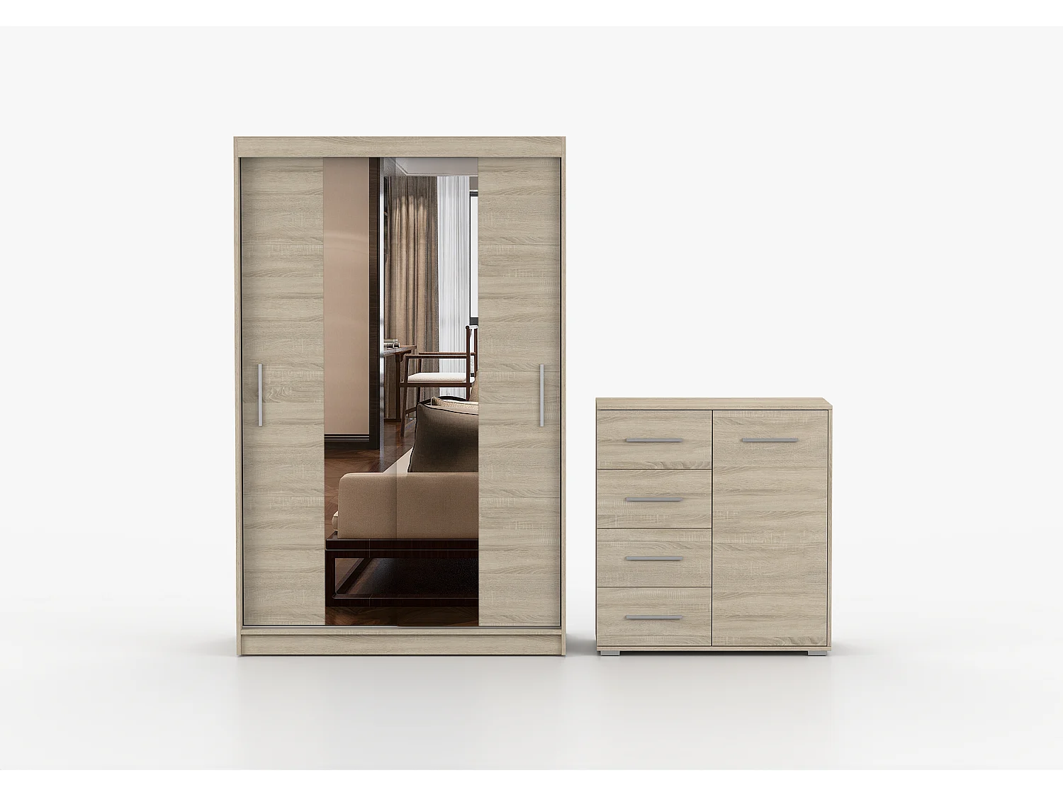 Ensemble armoire Danae et commode Ilario - Chêne