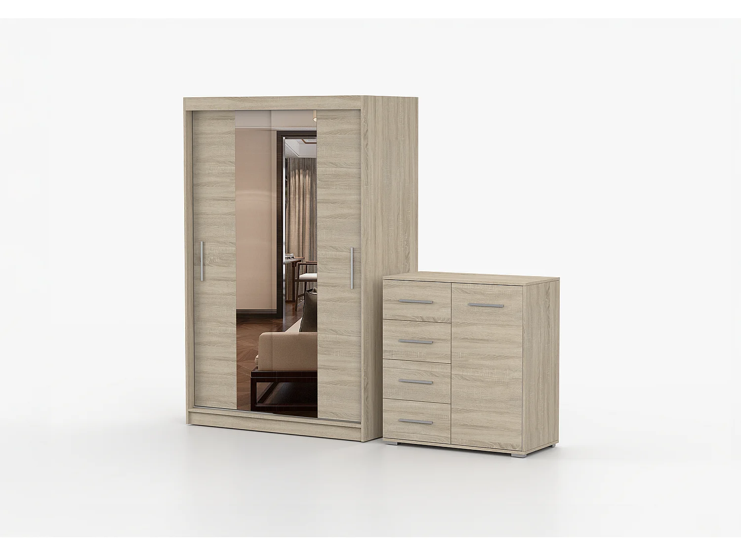 Ensemble armoire Danae et commode Ilario - Chêne