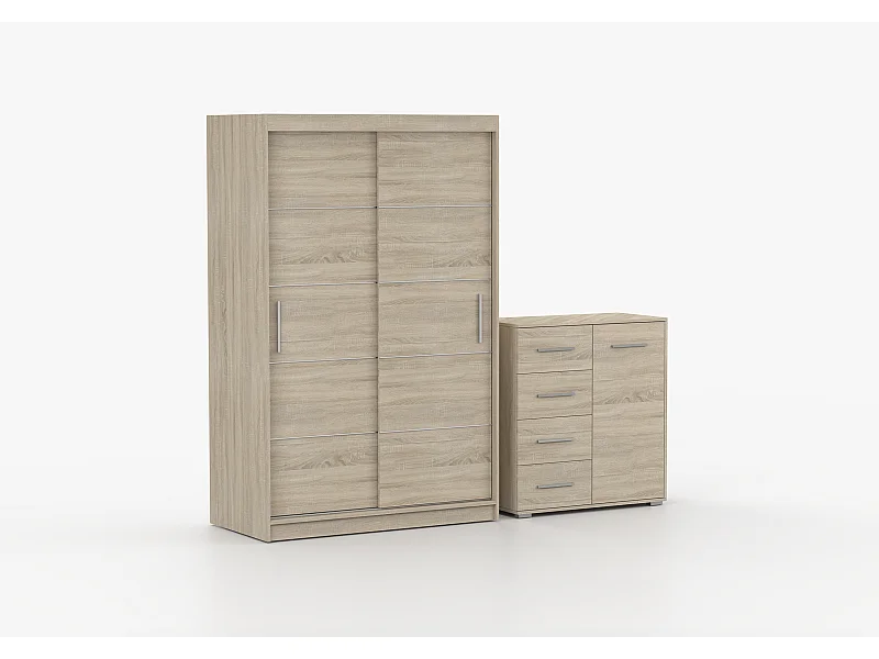 Ensemble armoire Lilwenn et commode Ilario - Chêne