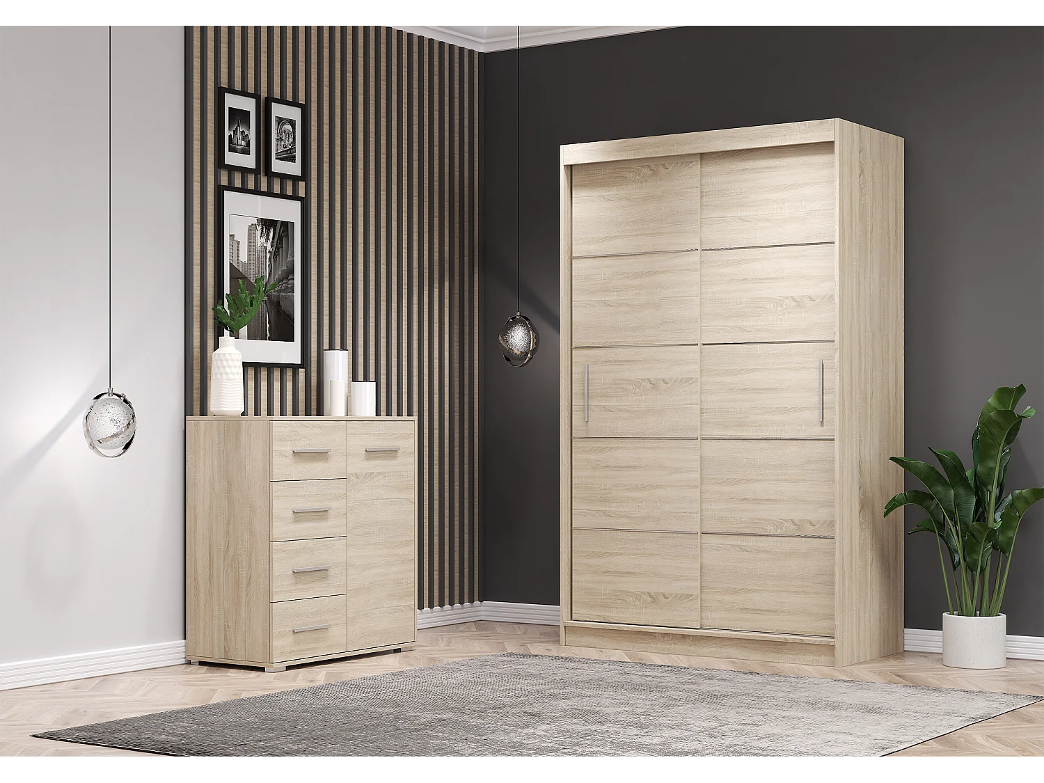 Ensemble armoire Lilwenn et commode Ilario - Chêne