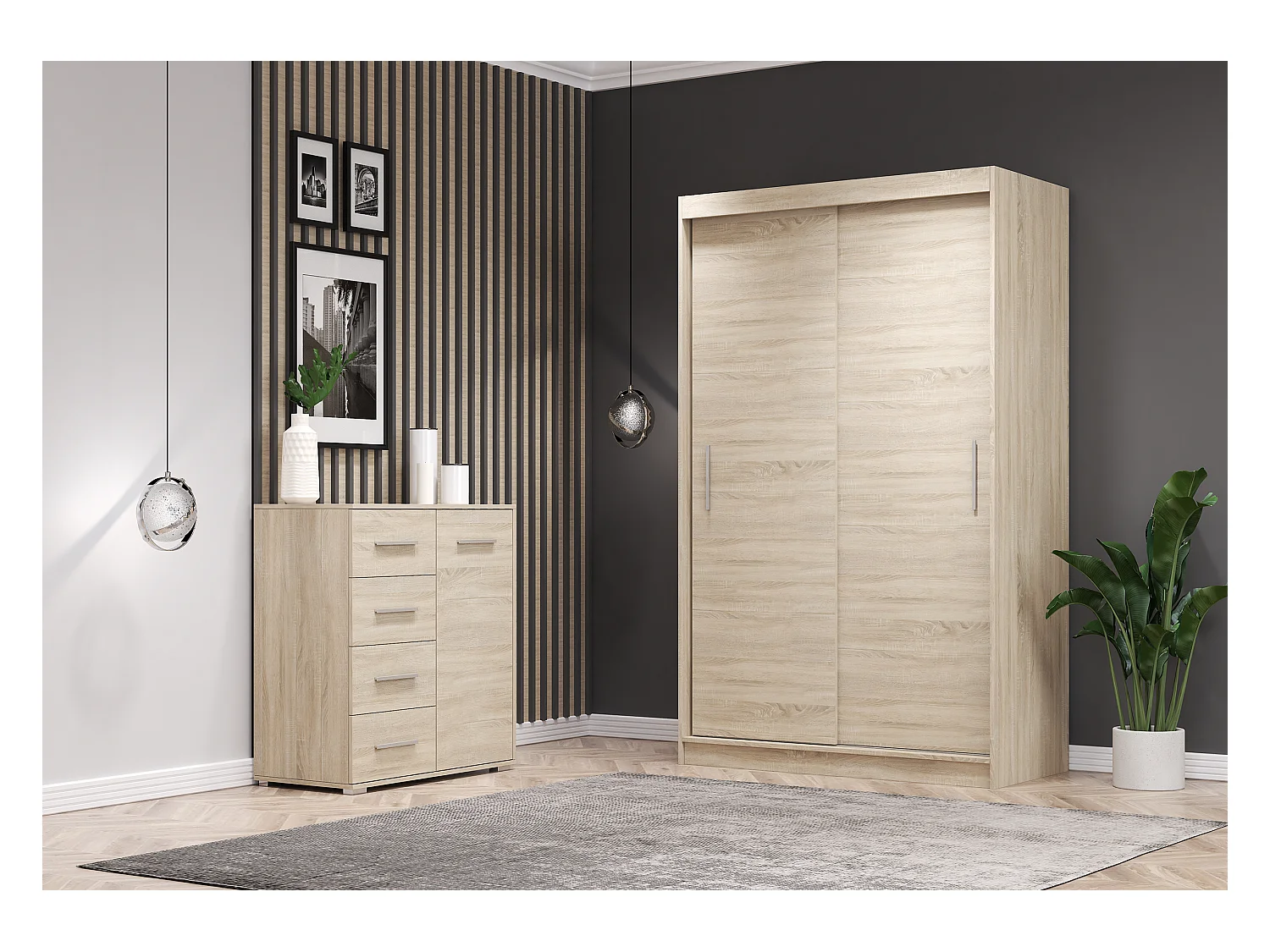 Ensemble armoire Yvae et commode Ilario - Chêne