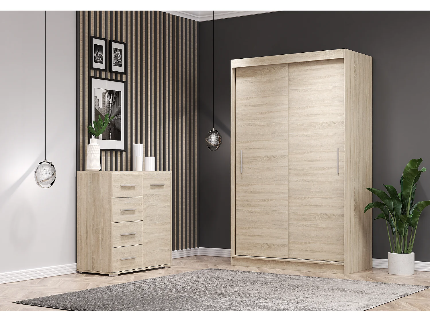 Ensemble armoire Yvae et commode Ilario - Chêne