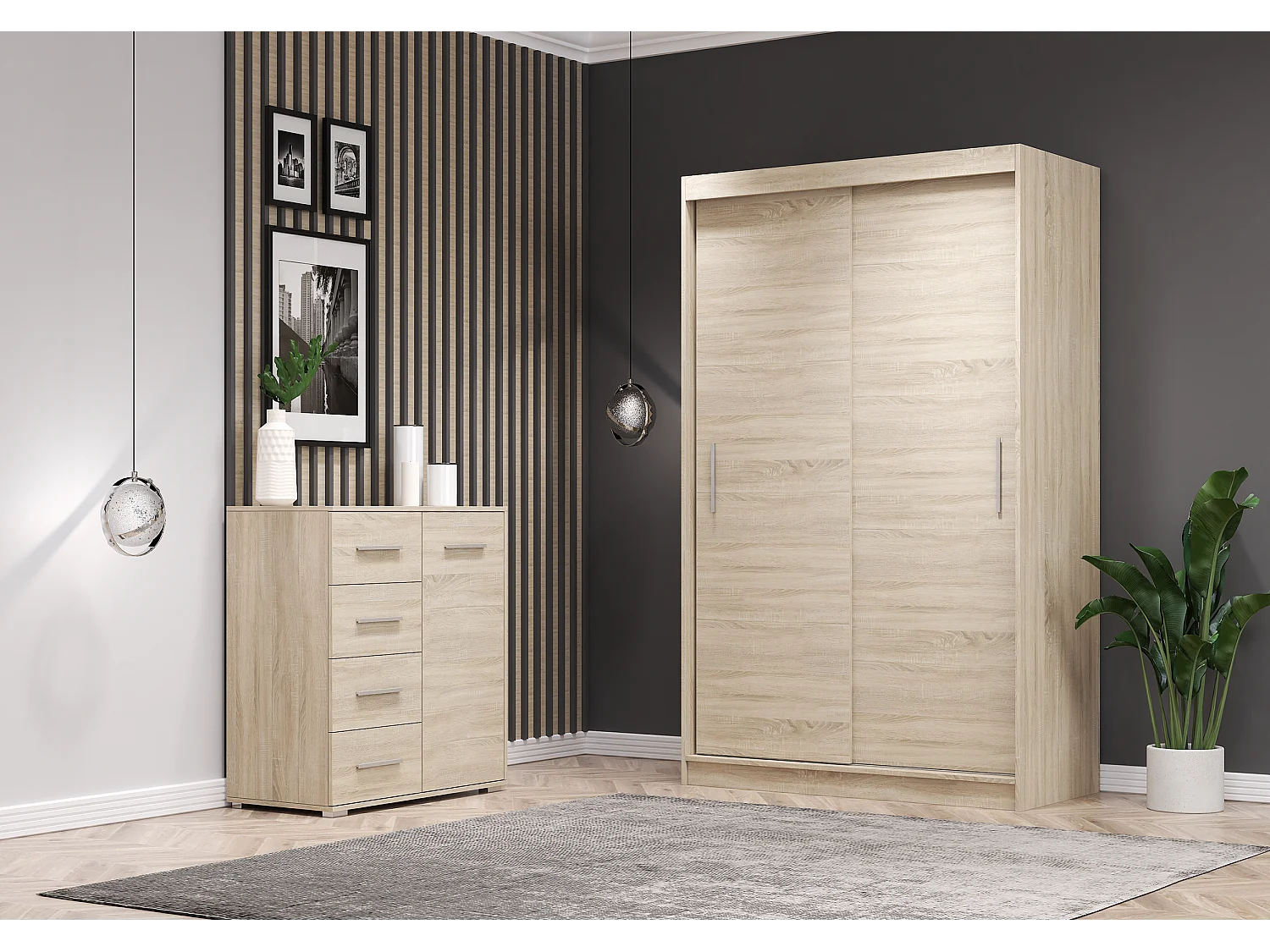 Ensemble armoire Yvae et commode Ilario - Chêne