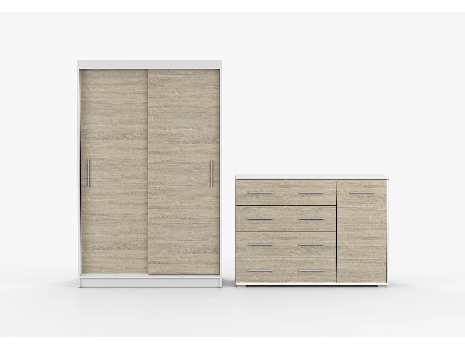 Ensemble armoire Yvae et commode Ilario - Blanc - Chêne