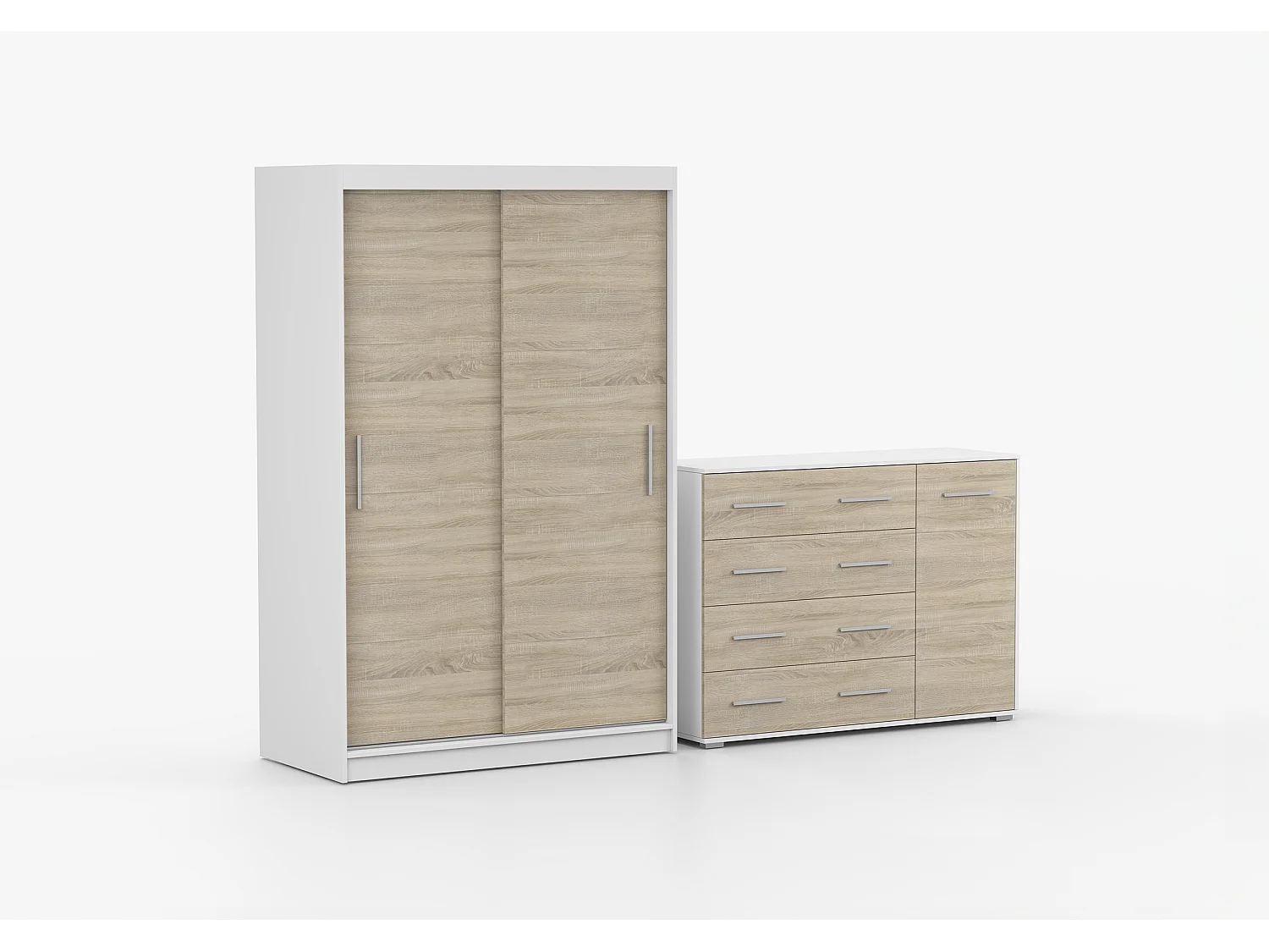 Ensemble armoire Yvae et commode Ilario - Blanc - Chêne