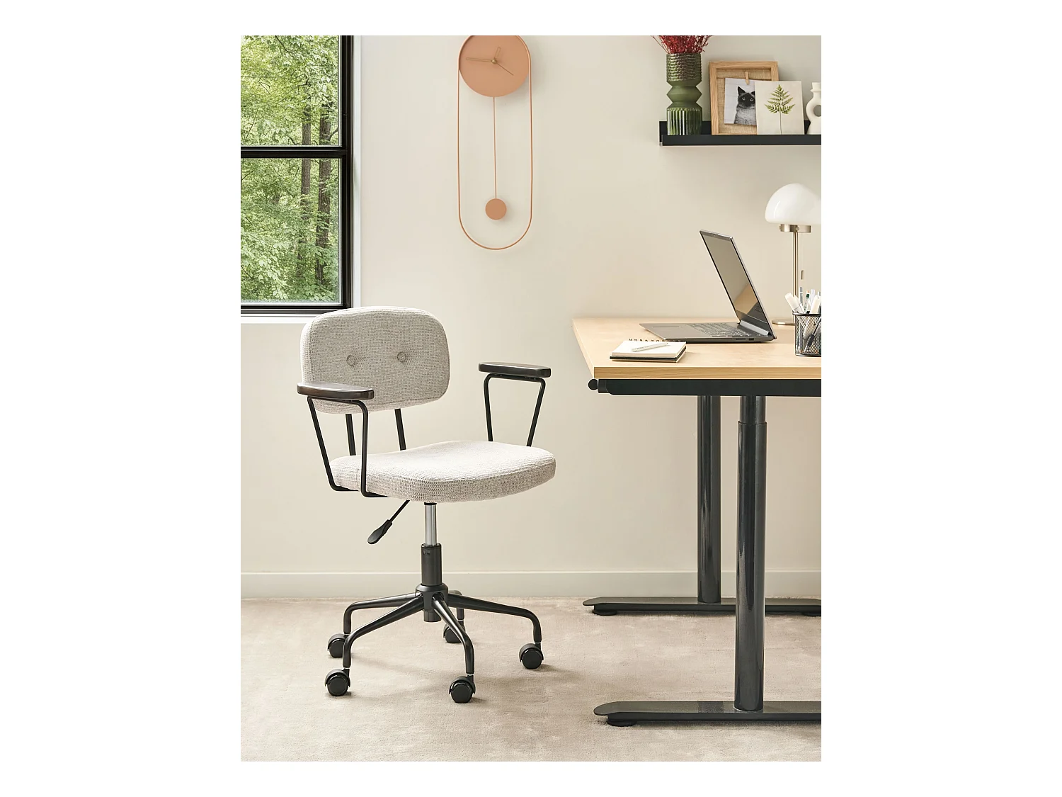 Chaise de bureau ALGERITA Tissu Gris clair