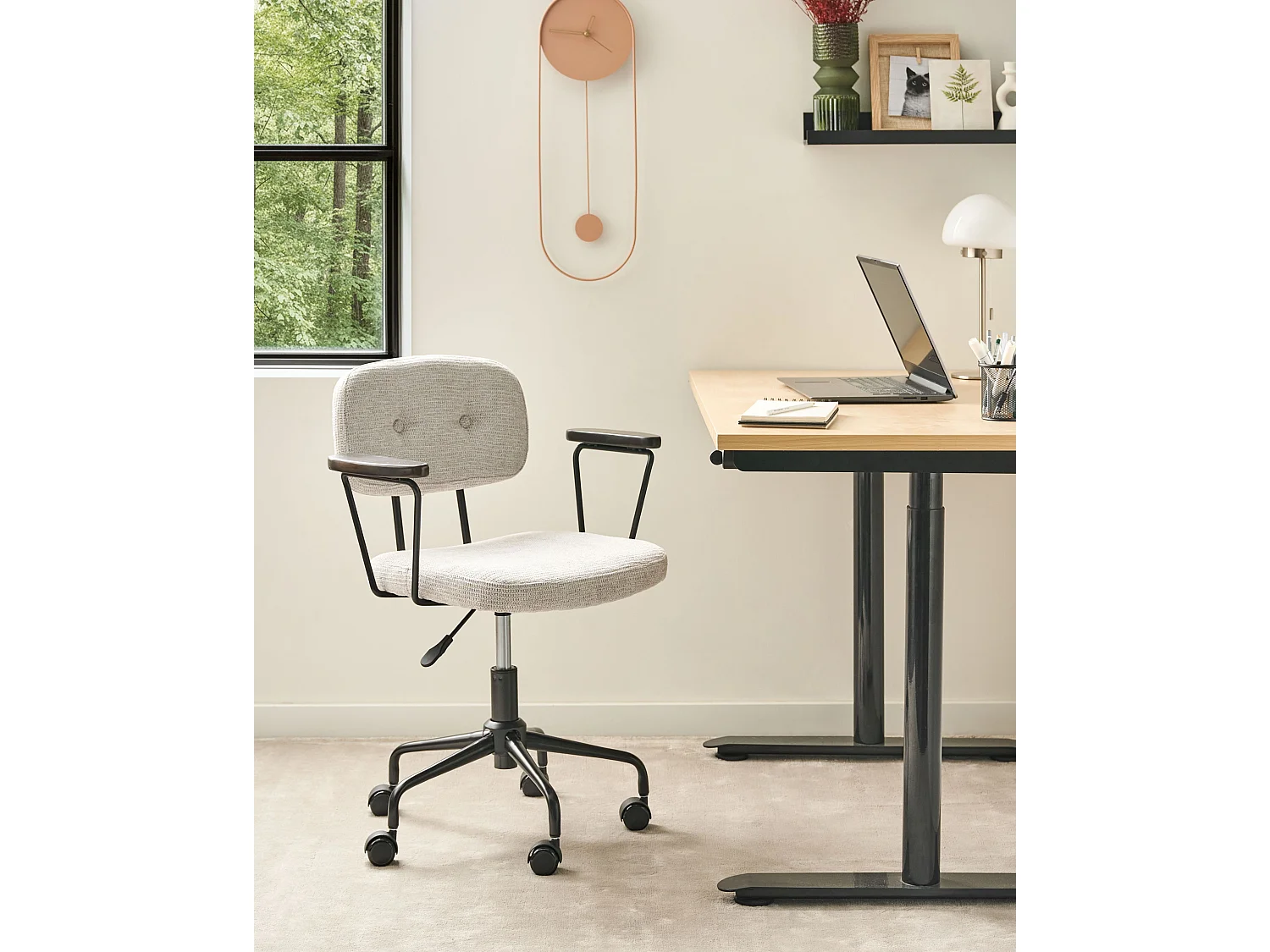 Chaise de bureau ALGERITA Tissu Gris clair