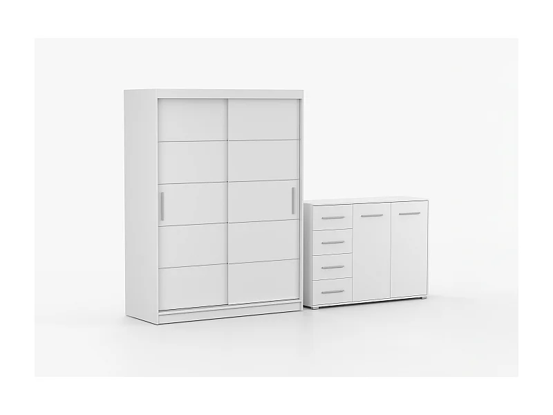 Ensemble armoire Lilwenn et commode Ilario - Blanc