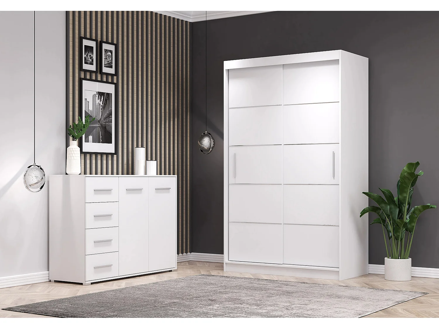 Ensemble armoire Lilwenn et commode Ilario - Blanc