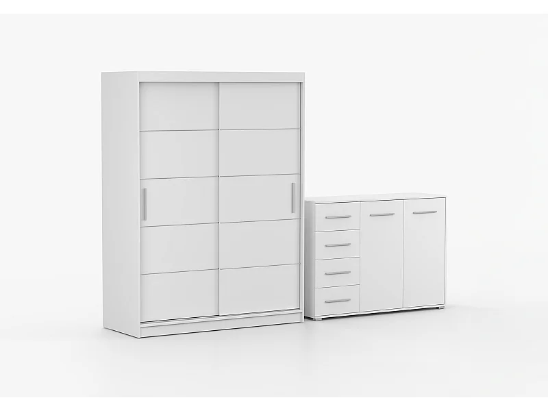 Ensemble armoire Lilwenn et commode Ilario - Blanc