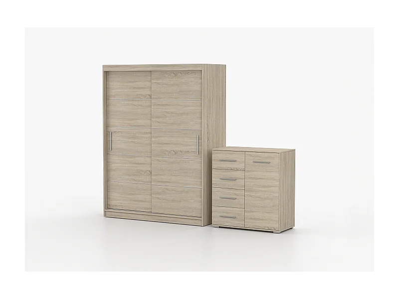 Ensemble armoire Aliona et commode Ilario - Chêne