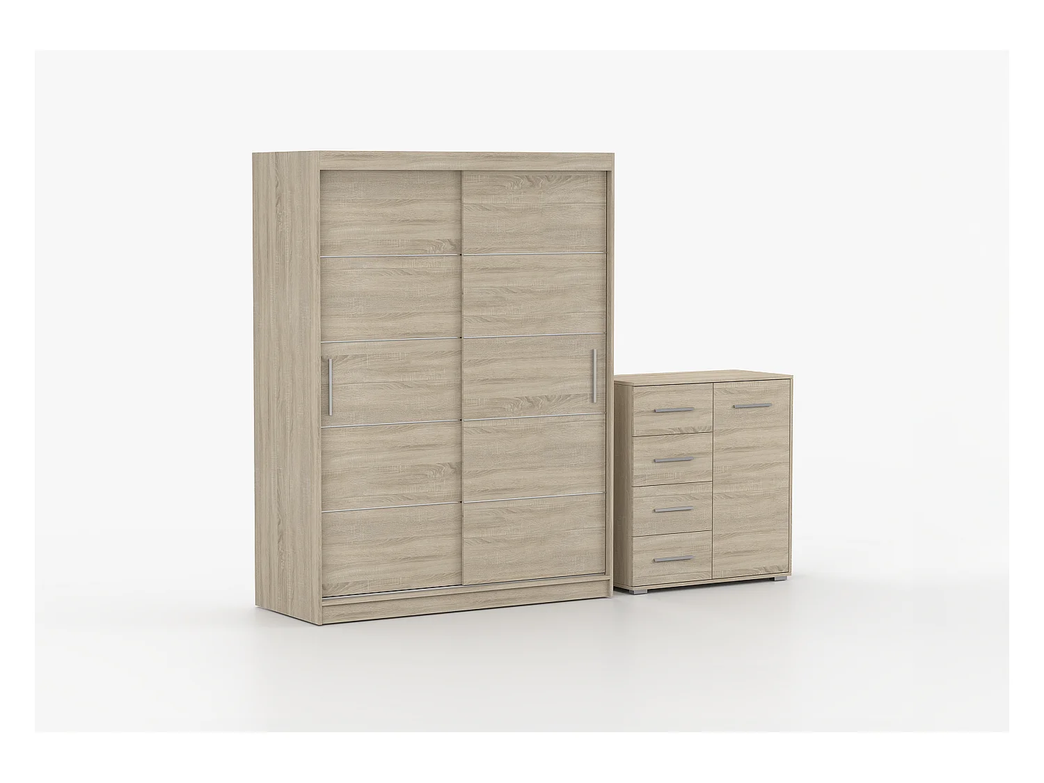 Ensemble armoire Aliona et commode Ilario - Chêne