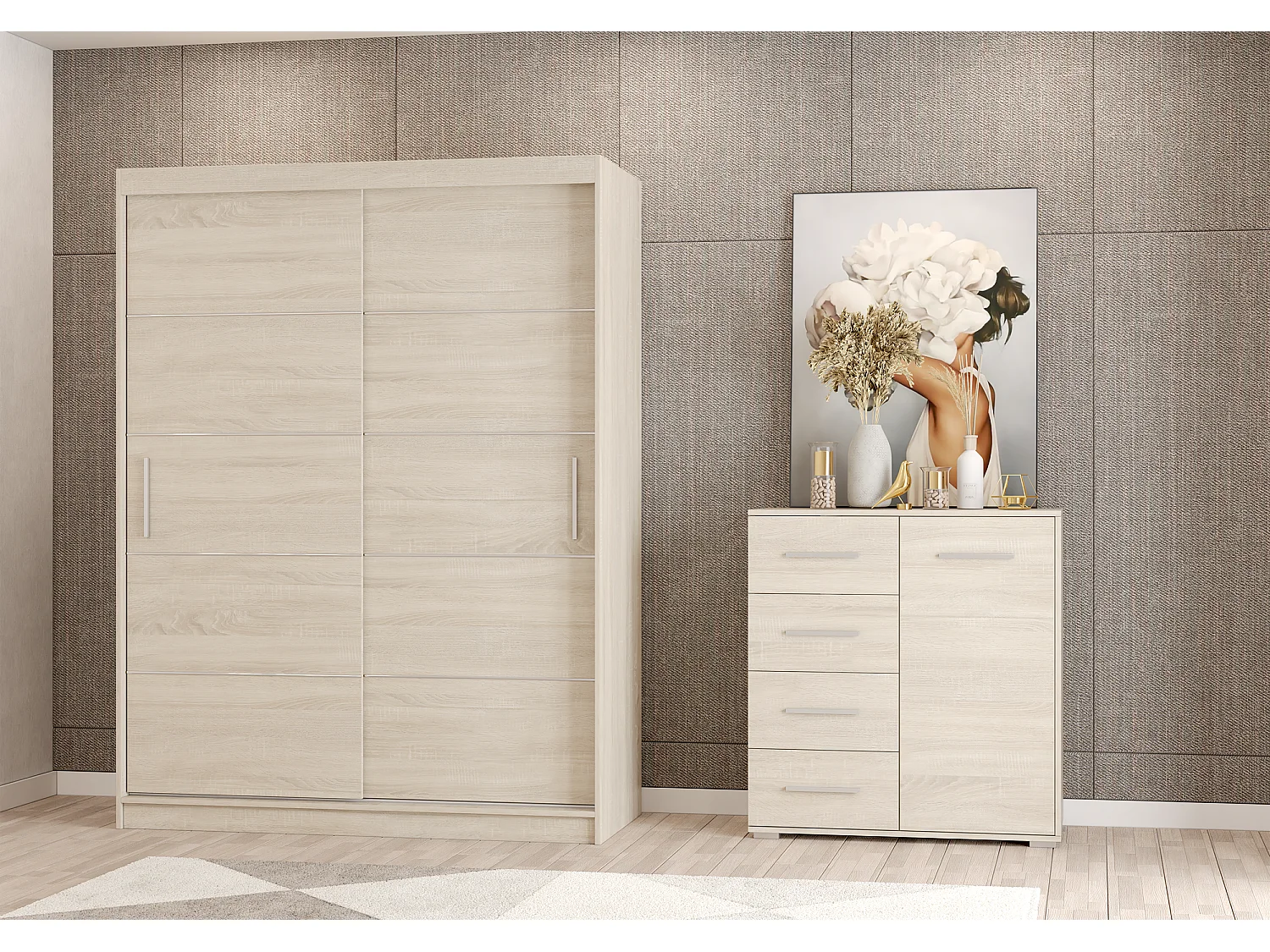 Ensemble armoire Aliona et commode Ilario - Chêne