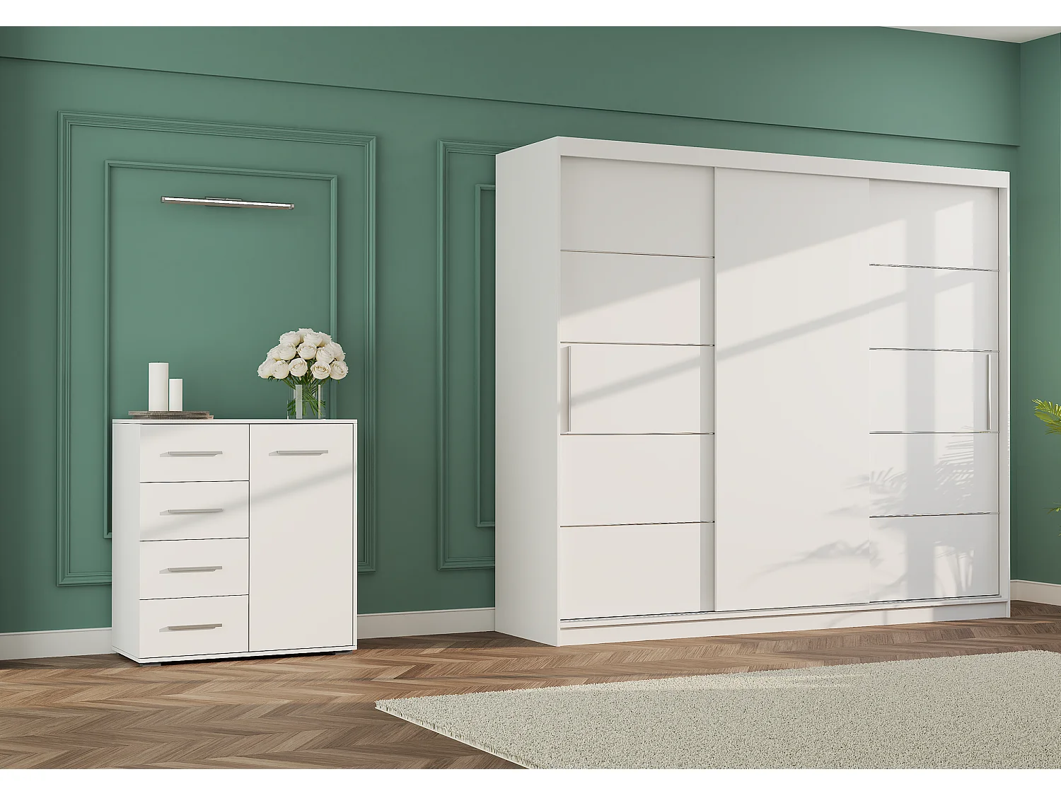 Ensemble armoire Thalia avec commode Ilario - Blanc