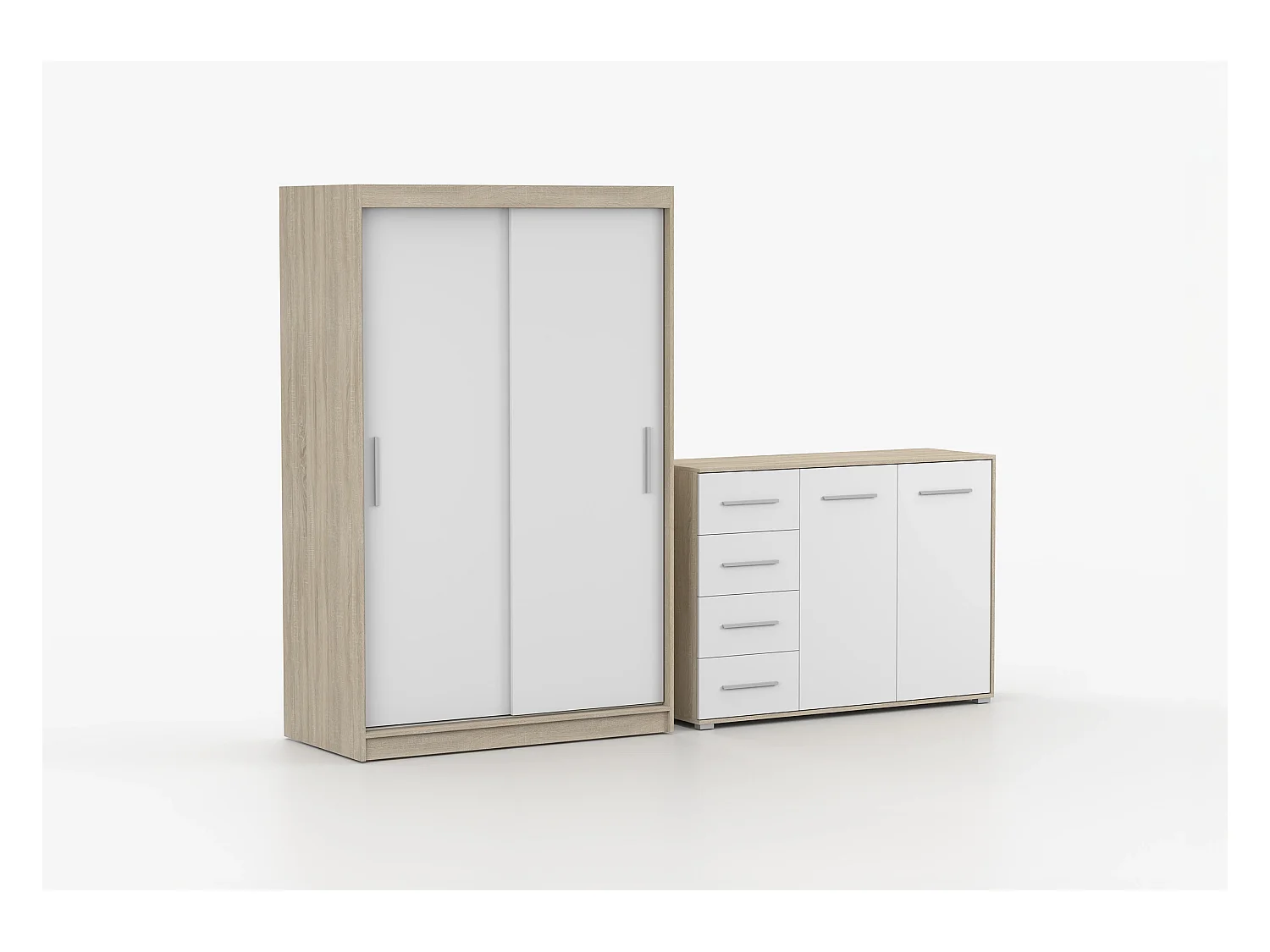 Ensemble armoire Yvae et commode Ilario - Chêne - Blanc