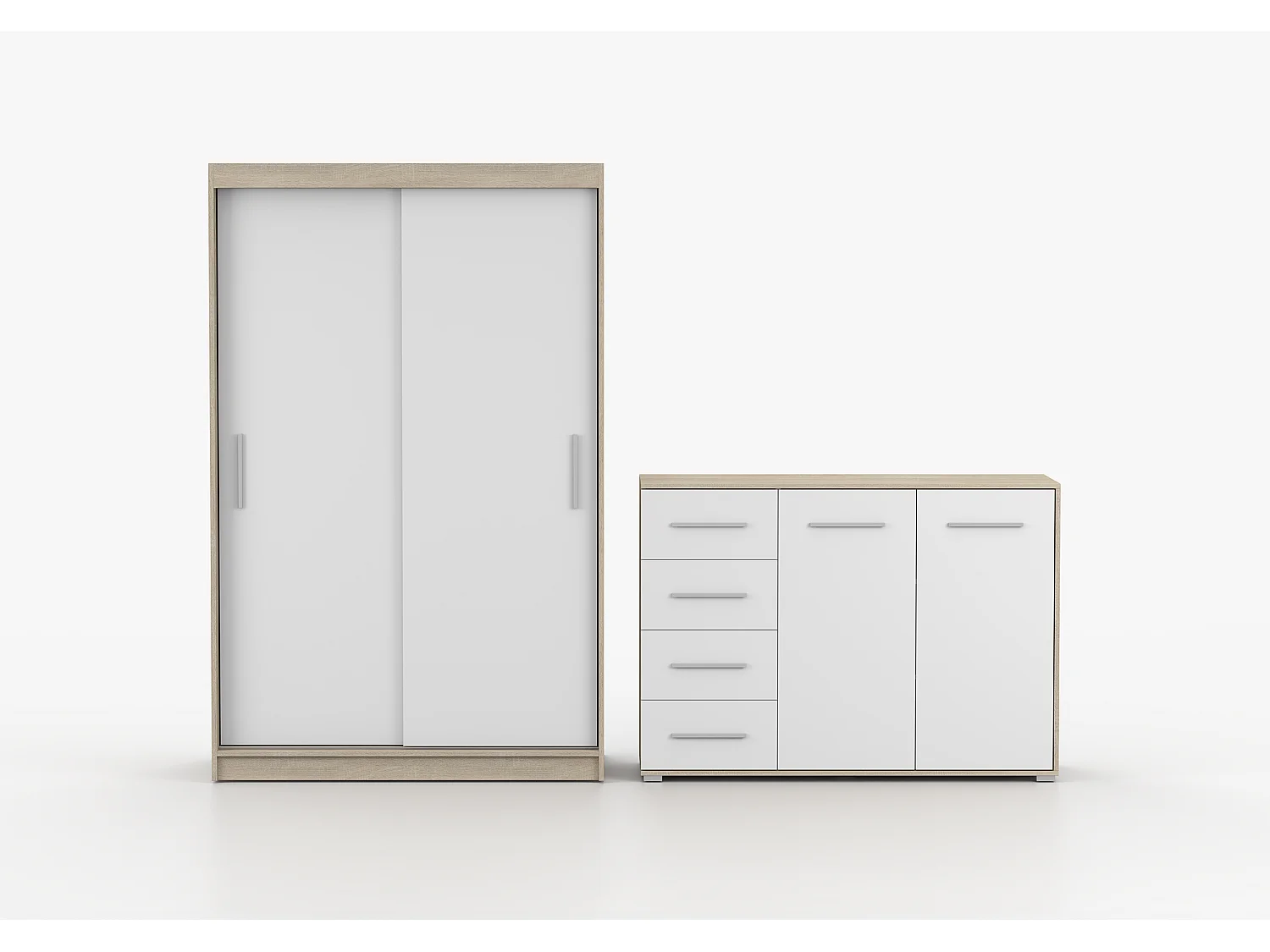 Ensemble armoire Yvae et commode Ilario - Chêne - Blanc