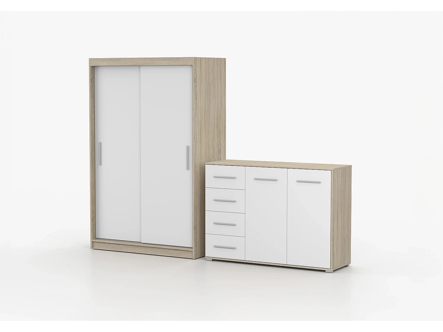 Ensemble armoire Yvae et commode Ilario - Chêne - Blanc