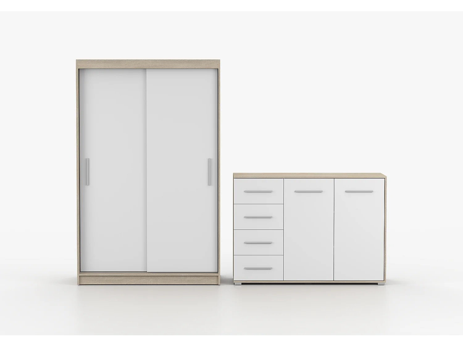 Ensemble armoire Yvae et commode Ilario - Chêne - Blanc