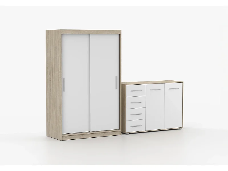 Ensemble armoire Yvae et commode Ilario - Chêne - Blanc