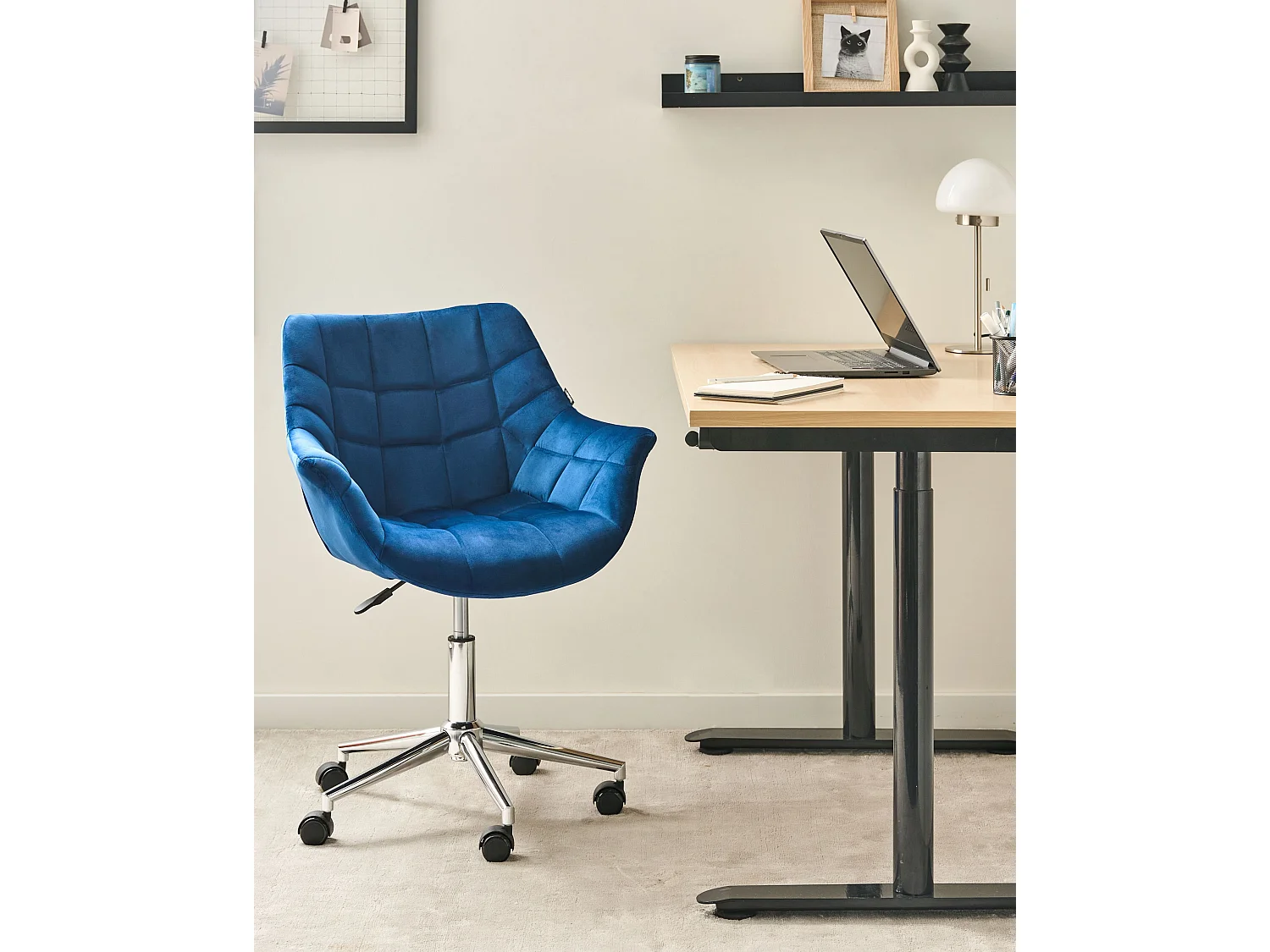 Chaise de bureau LABELLE Velours Bleu marine