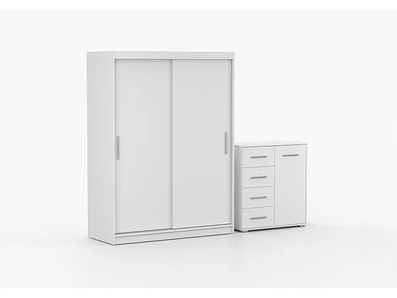 Ensemble armoire Elsinore et commode Ilario - Blanc