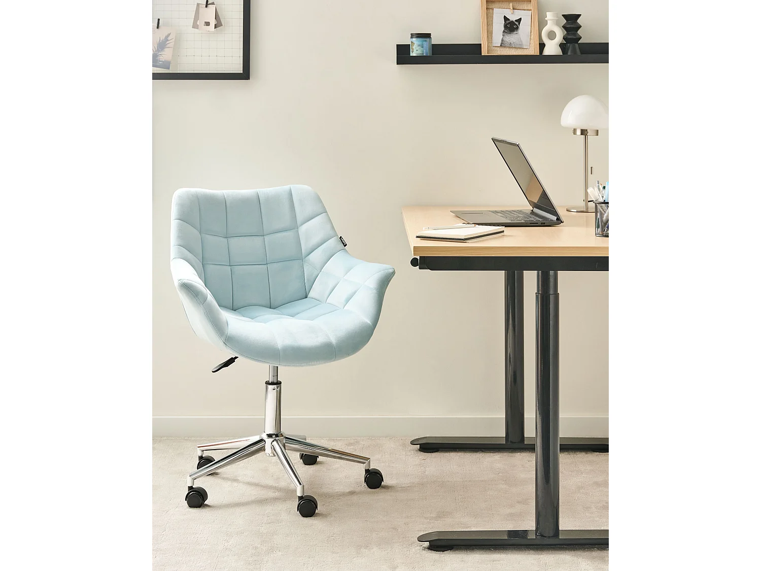 Chaise de bureau LABELLE Velours Bleu clair