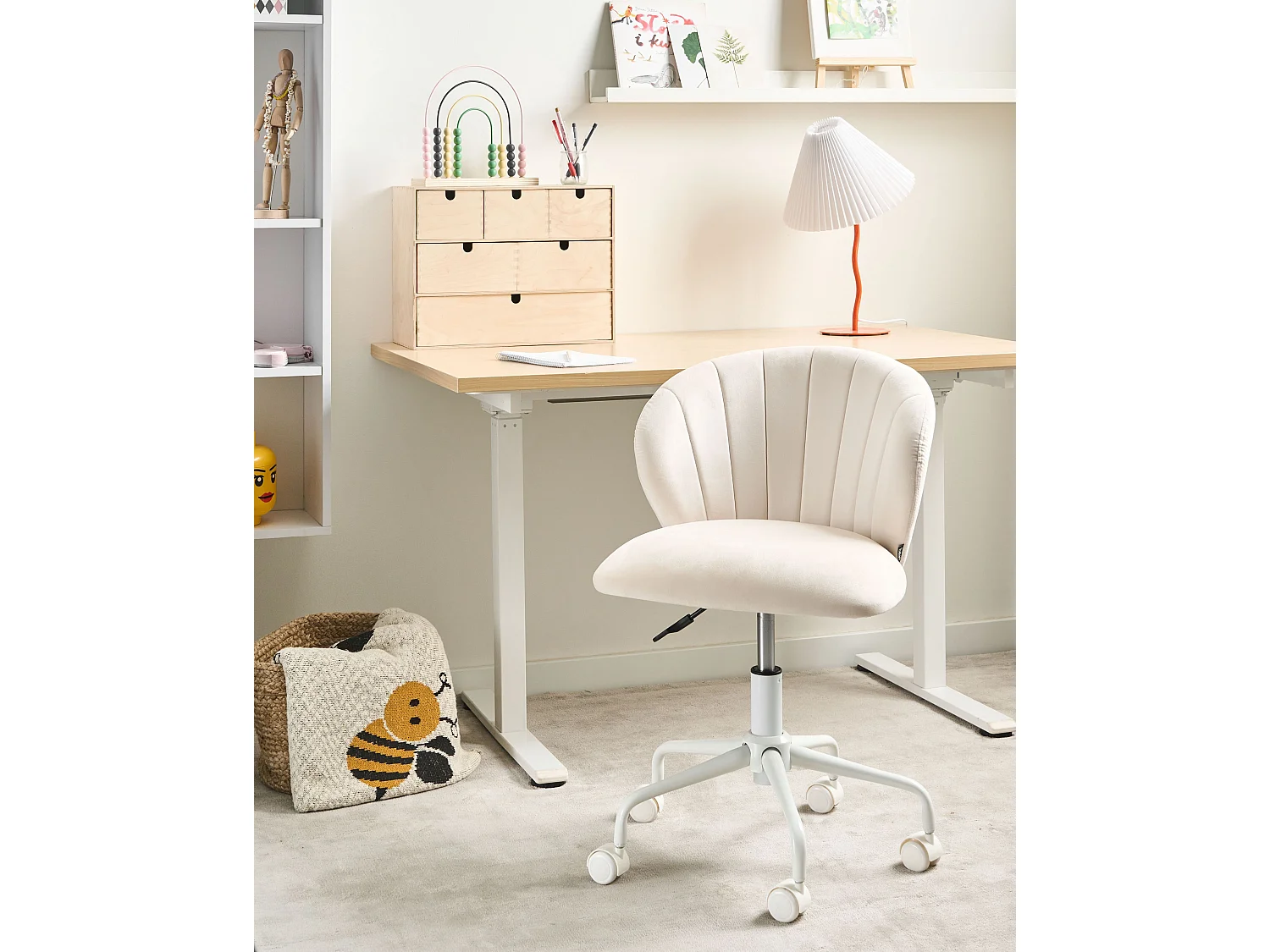 Chaise de bureau CHEERFUL Velours Blanc cassé