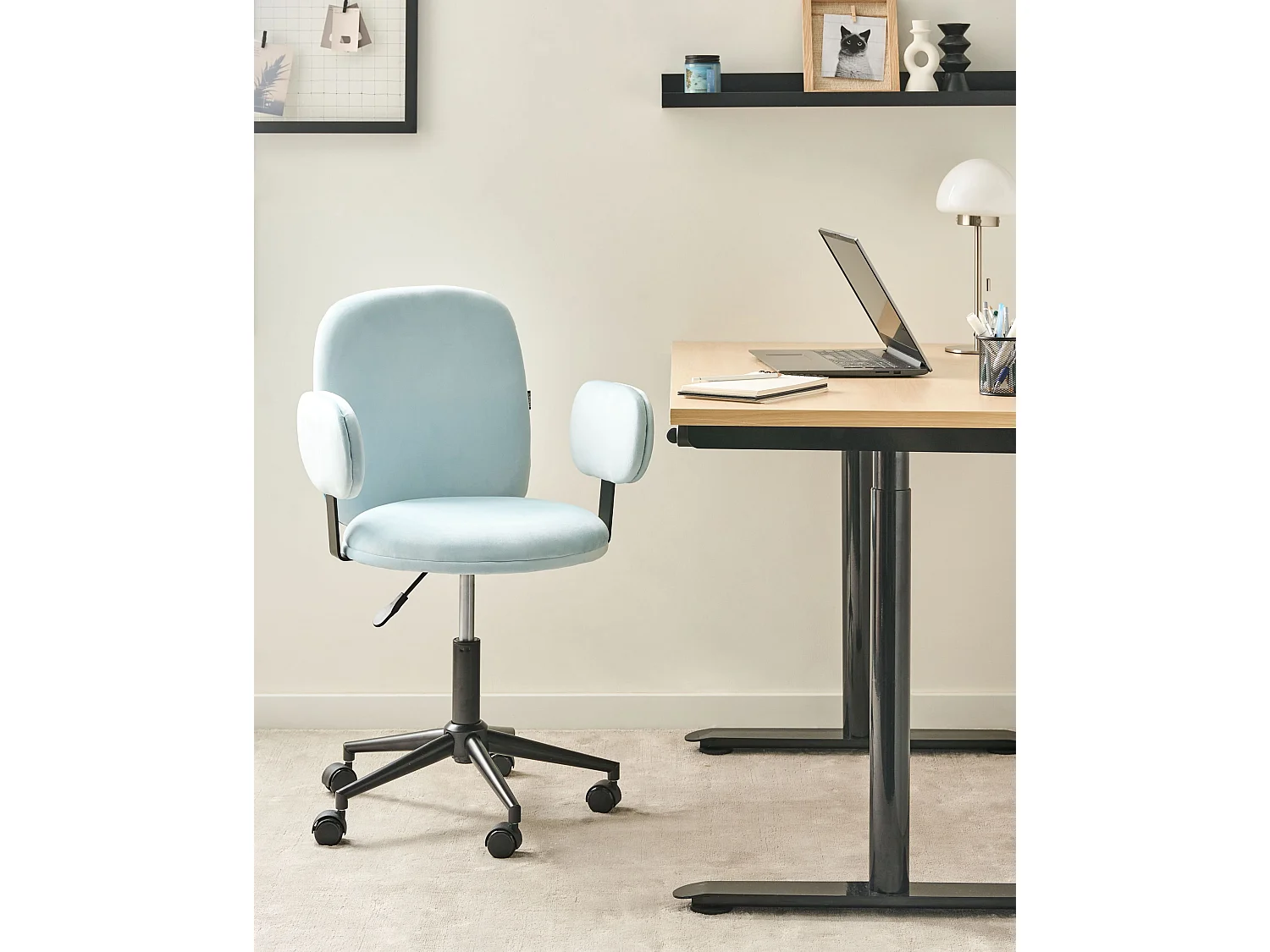 Chaise de bureau MORAGA Velours Bleu clair