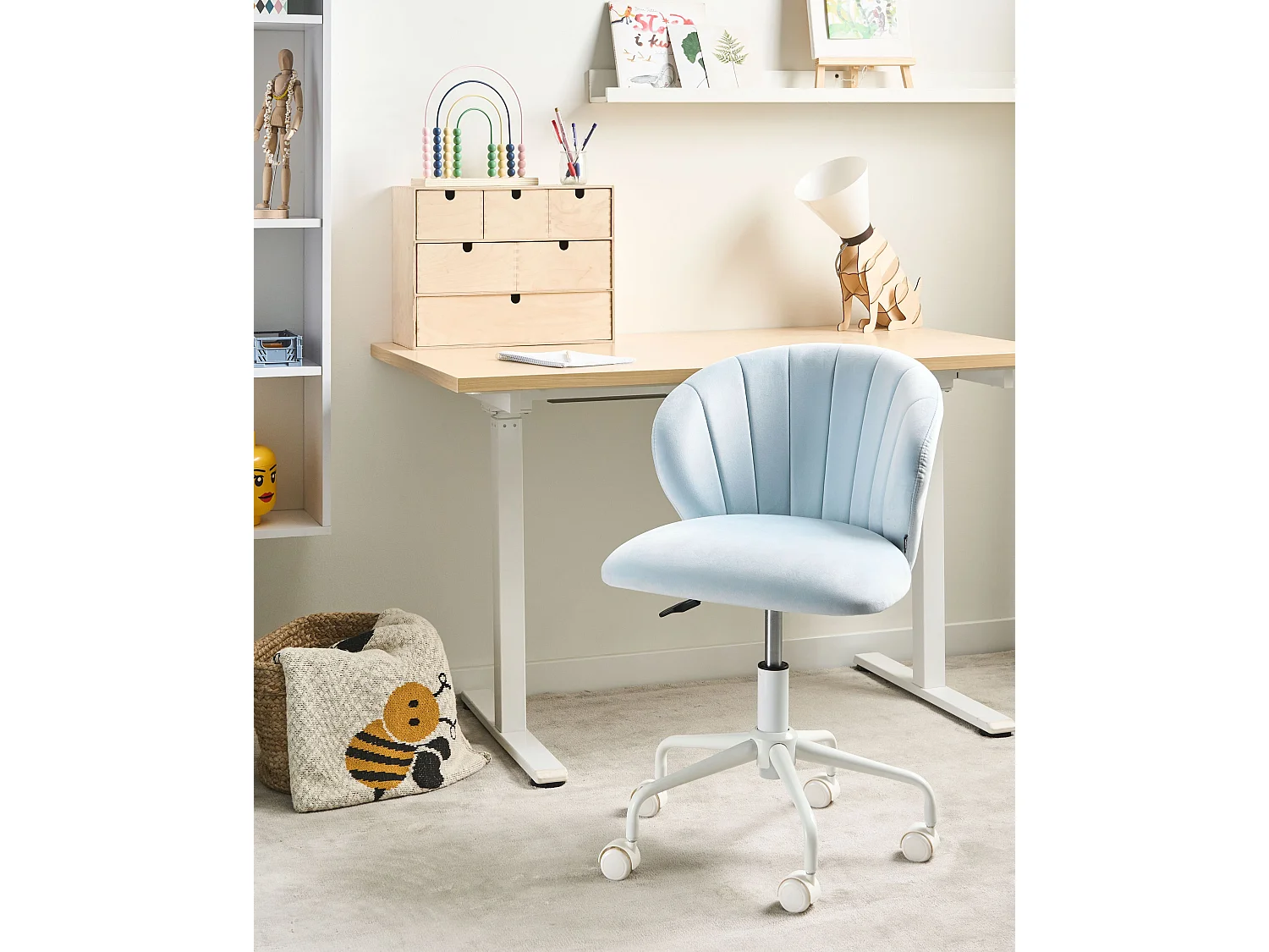 Chaise de bureau CHEERFUL Velours Bleu clair