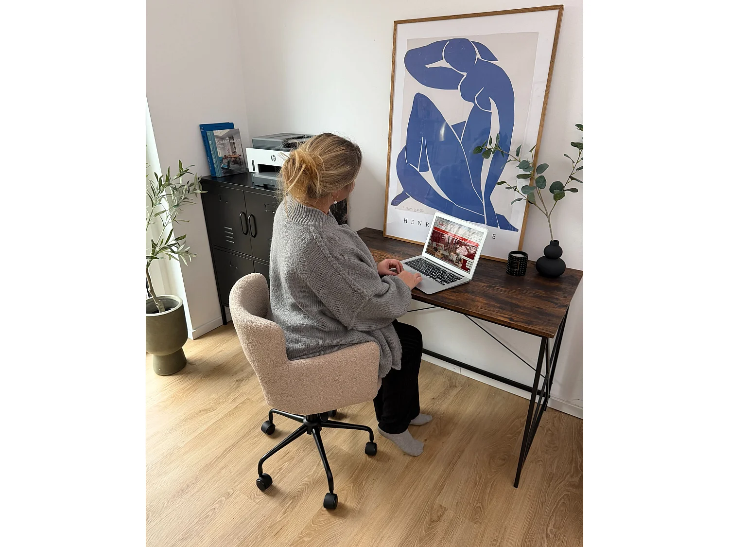 Chaise de bureau SANILAC II Bouclé Beige