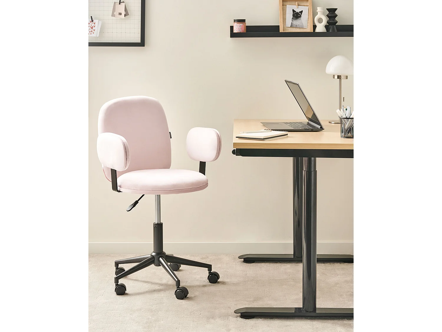 Chaise de bureau MORAGA Velours Rose pastel