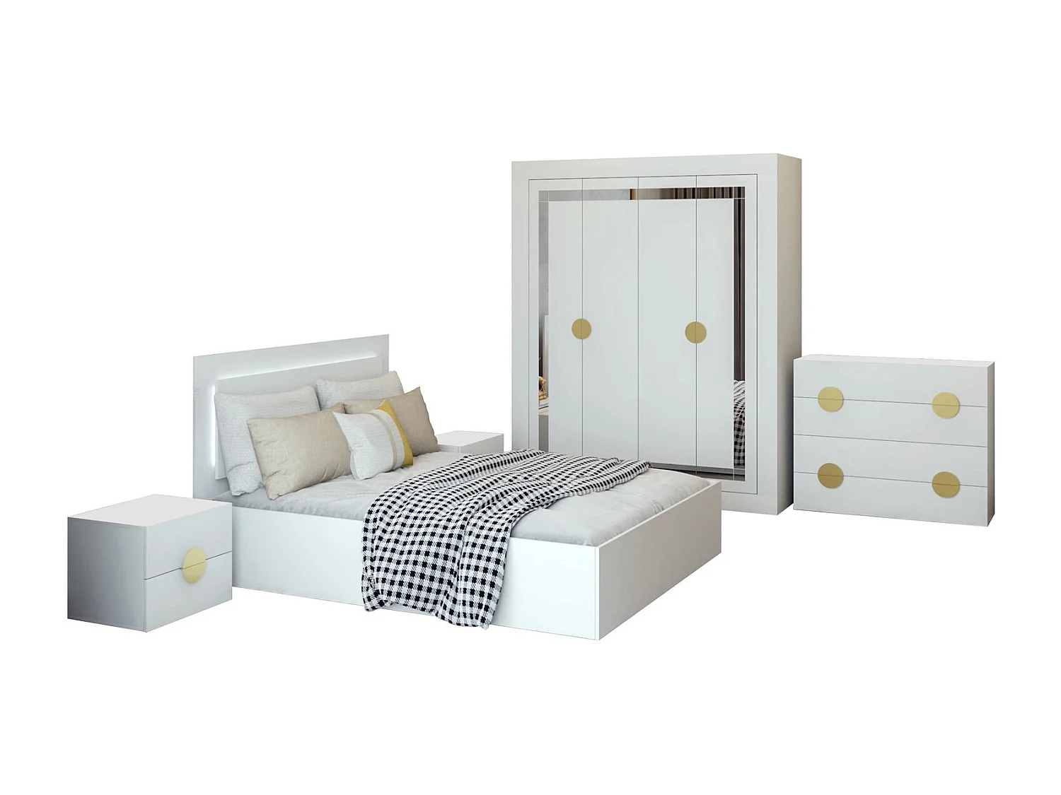 Chambre complète Dastan couleur blanche - 200cm