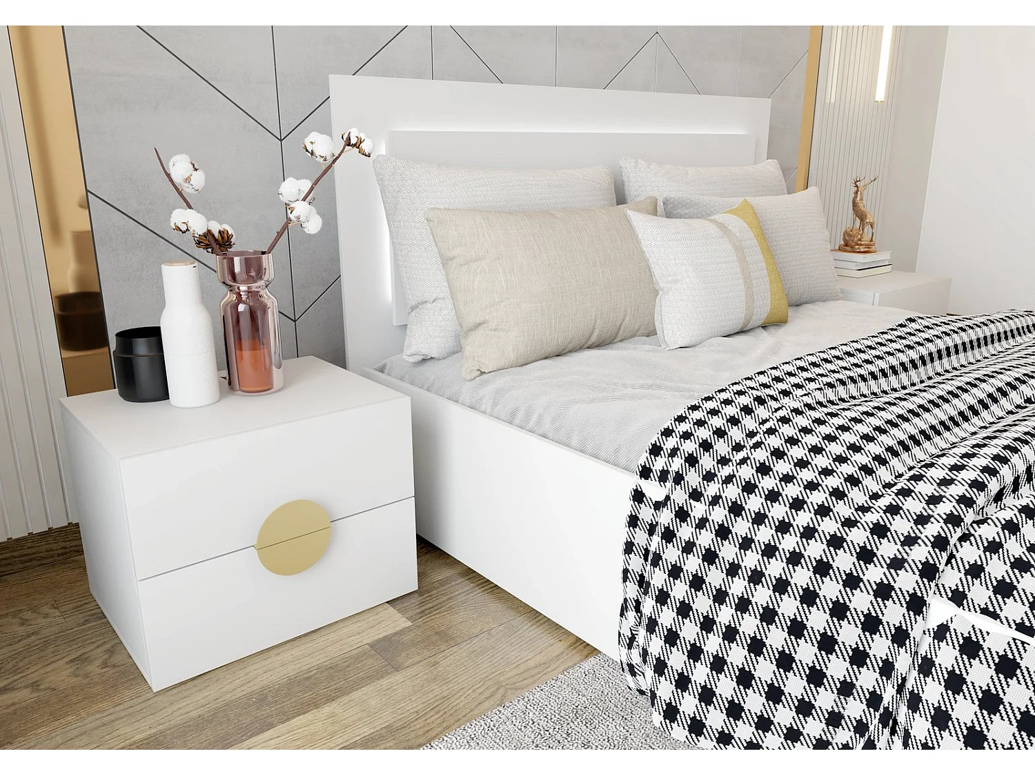 Chambre complète Dastan couleur blanche - 200cm