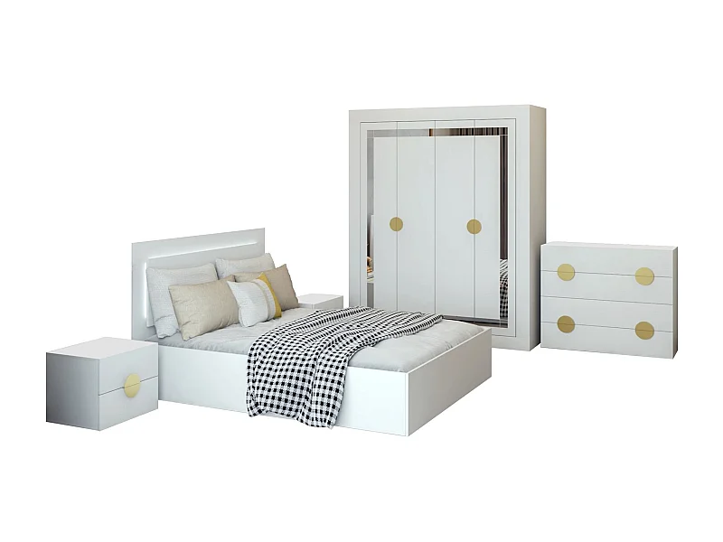 Chambre complète Dastan couleur blanche - 200cm