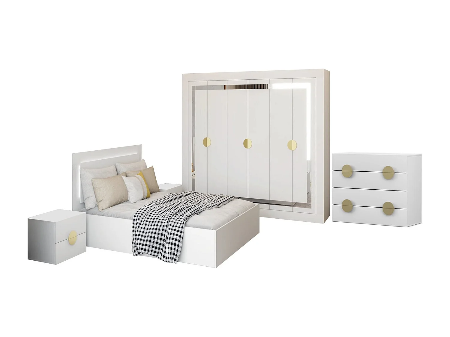 Chambre complète Dastan couleur blanche - 230cm