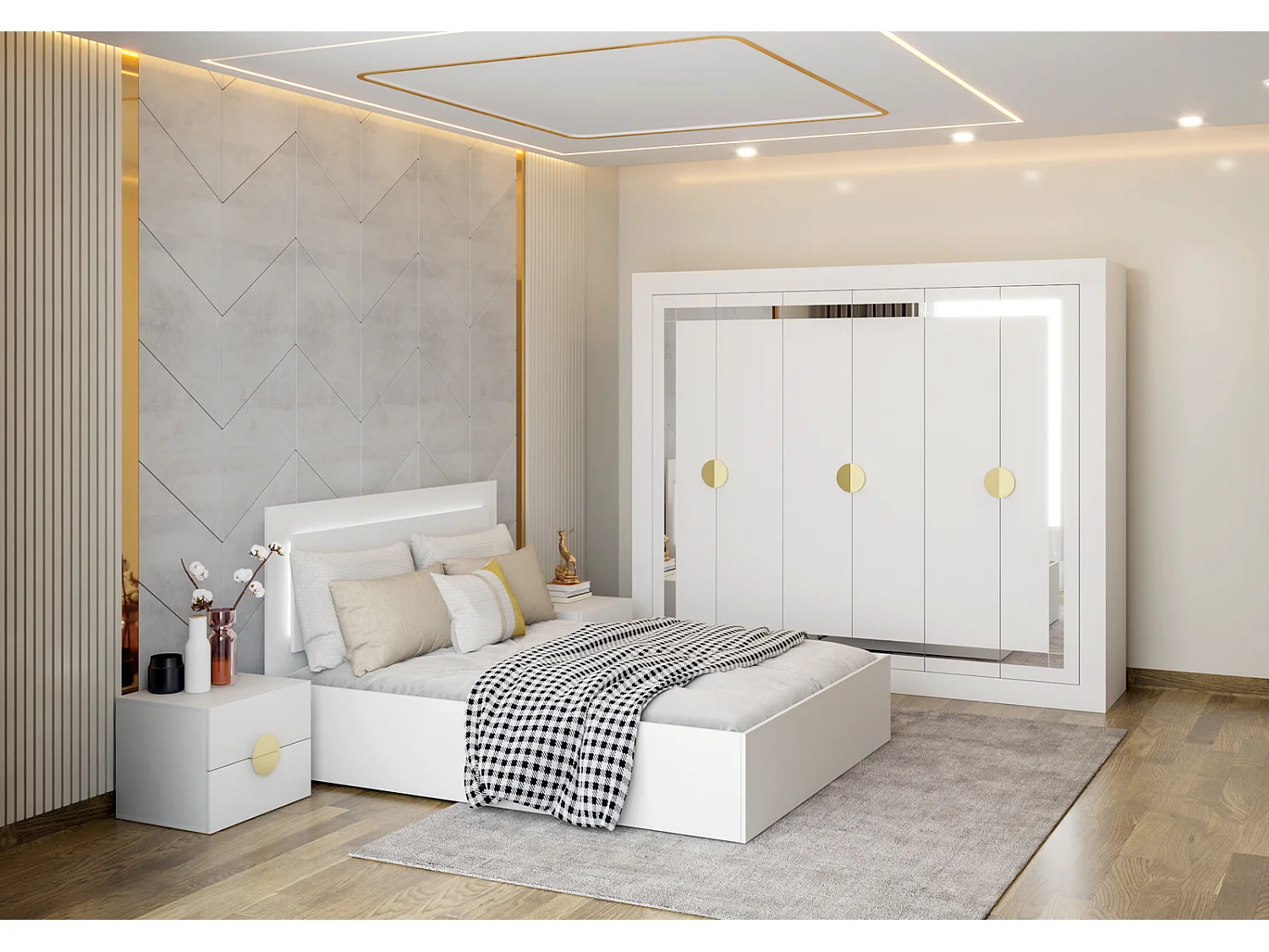 Chambre complète Dastan couleur blanche - 230cm