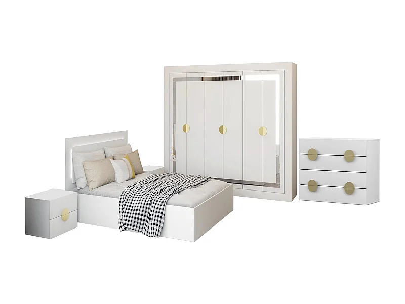 Chambre complète Dastan couleur blanche - 230cm