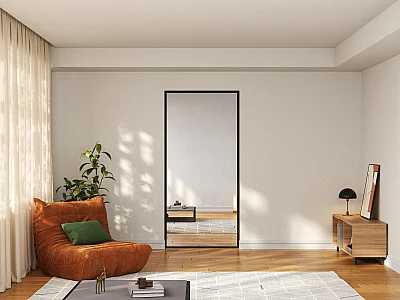 Puerta corredera con espejo de aluminio y Mdf con raíl invisible - 93 x 210 cm LADANO