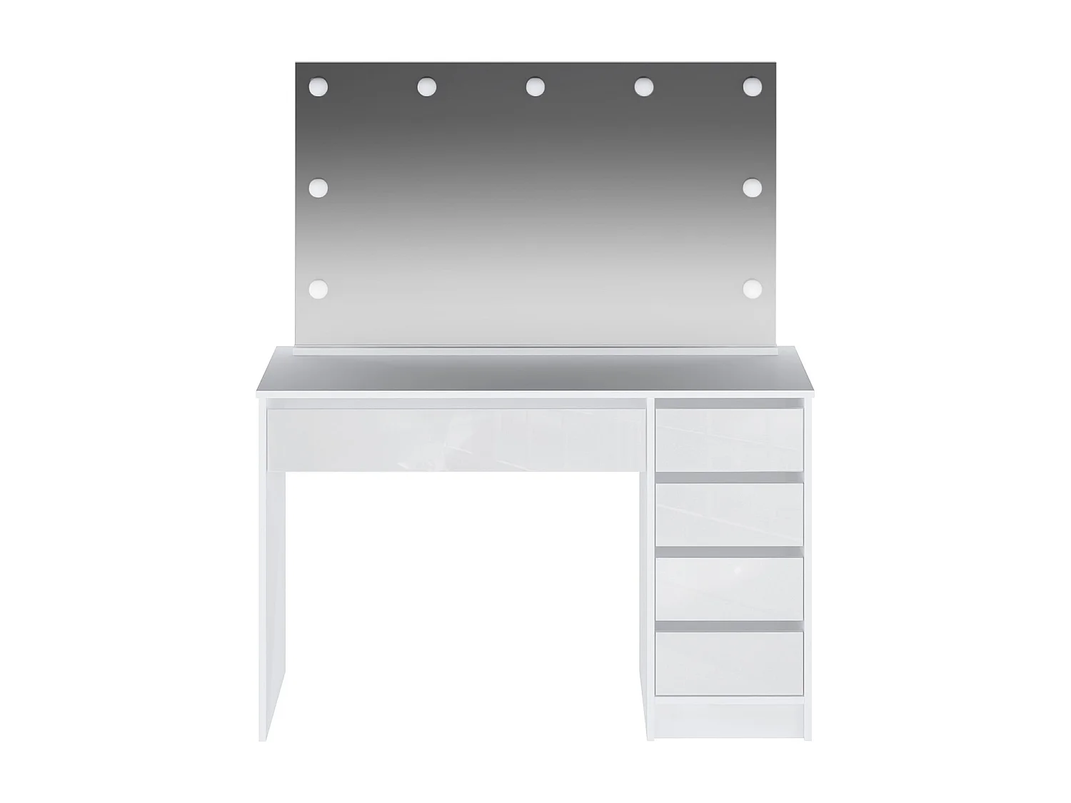 Tocador con espejo LED - 5 cajones - Blanco brillante - JENEMI