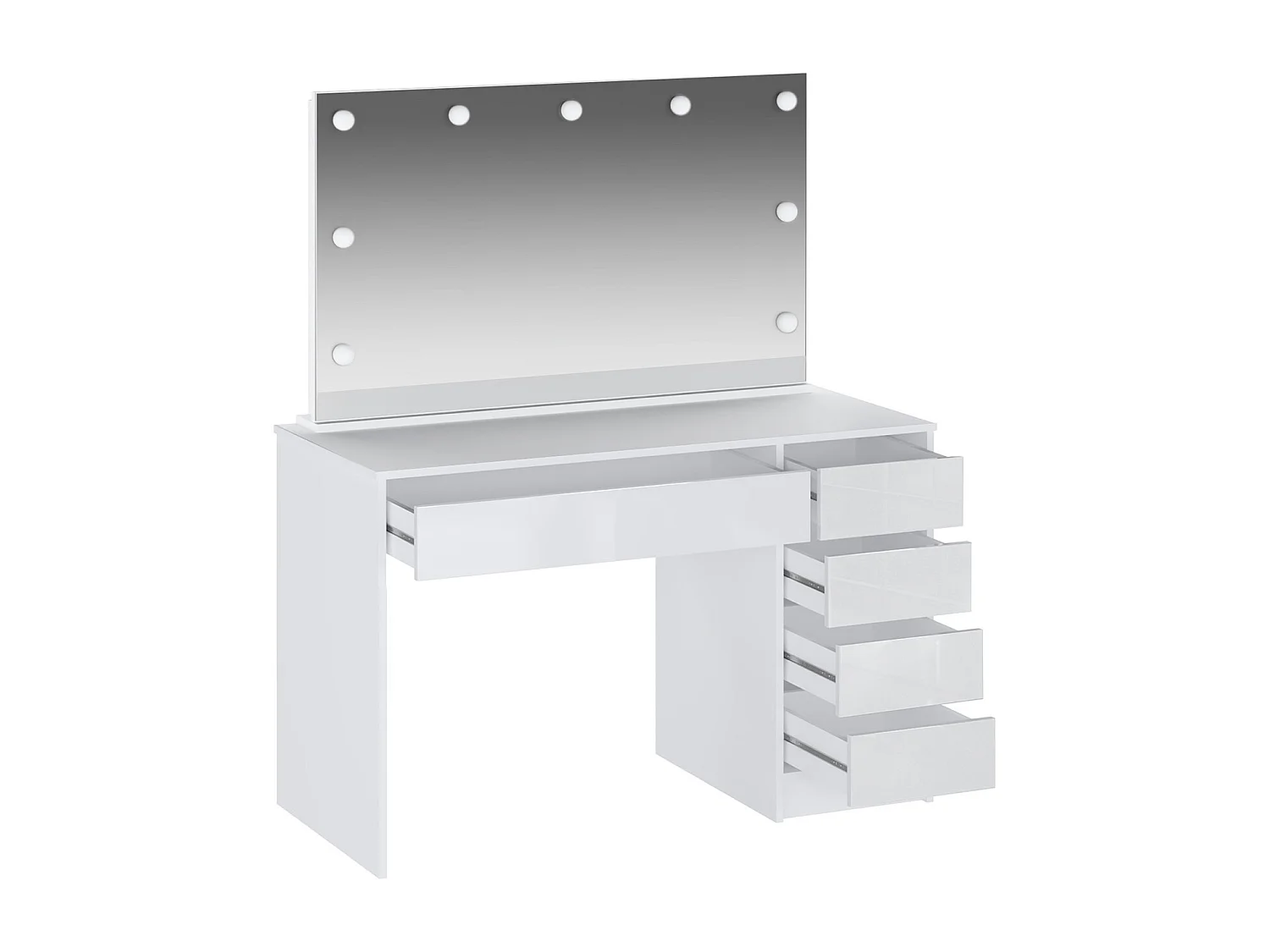 Tocador con espejo LED - 5 cajones - Blanco brillante - JENEMI