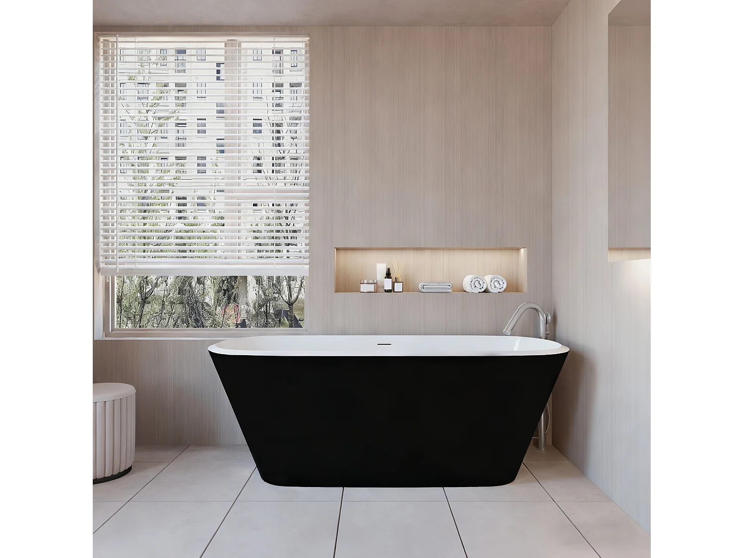 Baignoire îlot ovale bicolore - 280L - 170x78x60 cm - intérieur blanc + extérieur noir mat - Design moderne en acrylique