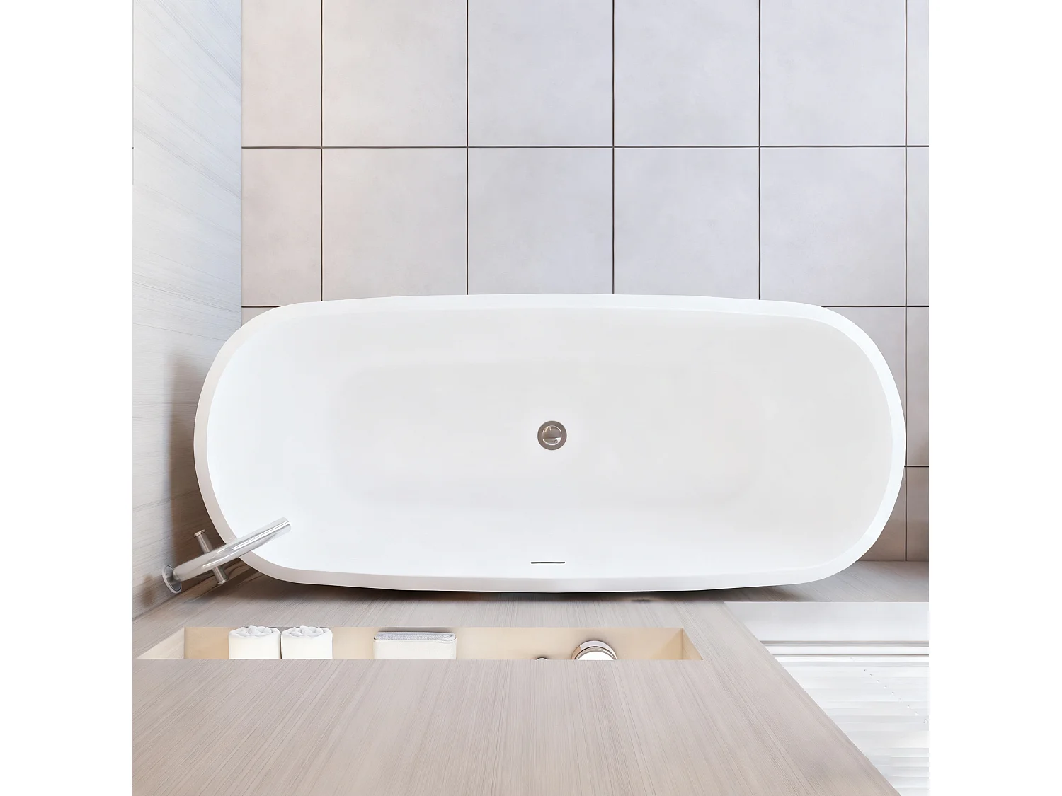 Baignoire îlot ovale bicolore - 280L - 170x78x60 cm - intérieur blanc + extérieur noir mat - Design moderne en acrylique