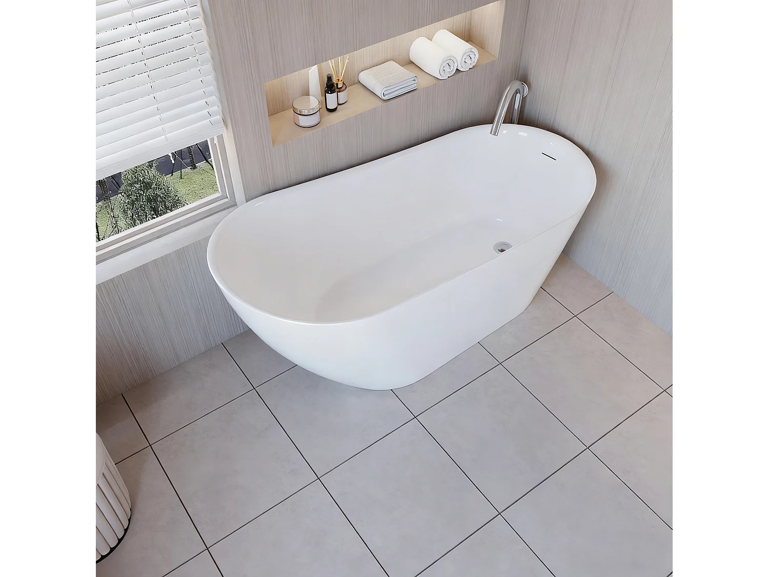 Baignoire îlot design en acrylique - 230L - 150 x 72 x 73cm - Confort ergonomique et élégance moderne - avec Bonde et trop plein