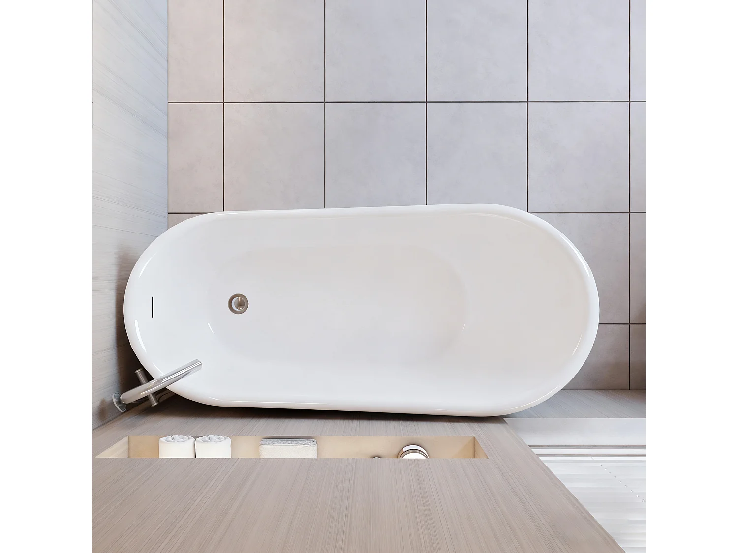 Baignoire îlot design en acrylique - 230L - 150 x 72 x 73cm - Confort ergonomique et élégance moderne - avec Bonde et trop plein