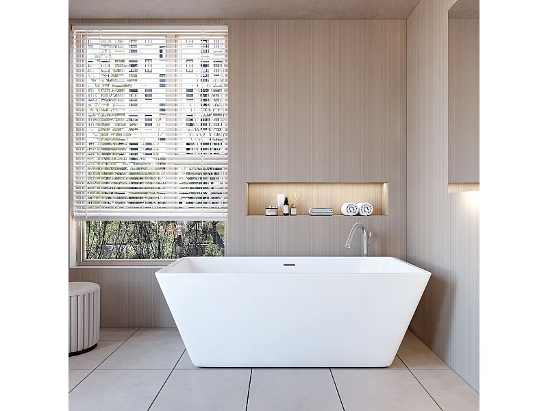 Baignoire îlot design en acrylique - 250L - 150 x 72 x 56cm - Confort ergonomique et élégance moderne - avec Bonde et trop plein