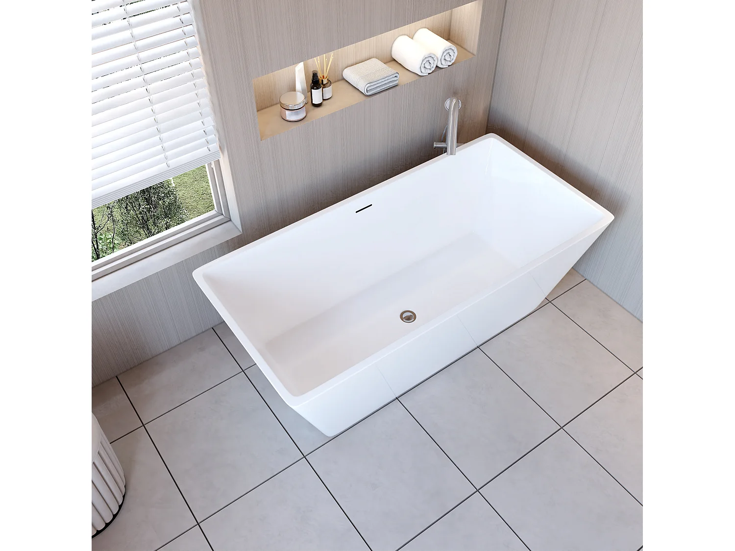 Baignoire îlot design en acrylique - 250L - 150 x 72 x 56cm - Confort ergonomique et élégance moderne - avec Bonde et trop plein