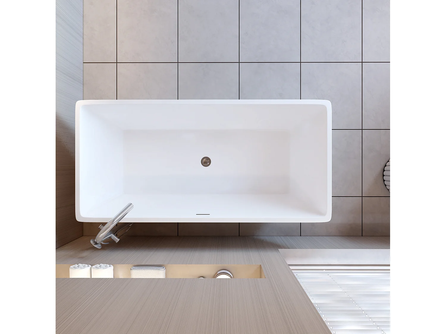 Baignoire îlot design en acrylique - 250L - 150 x 72 x 56cm - Confort ergonomique et élégance moderne - avec Bonde et trop plein