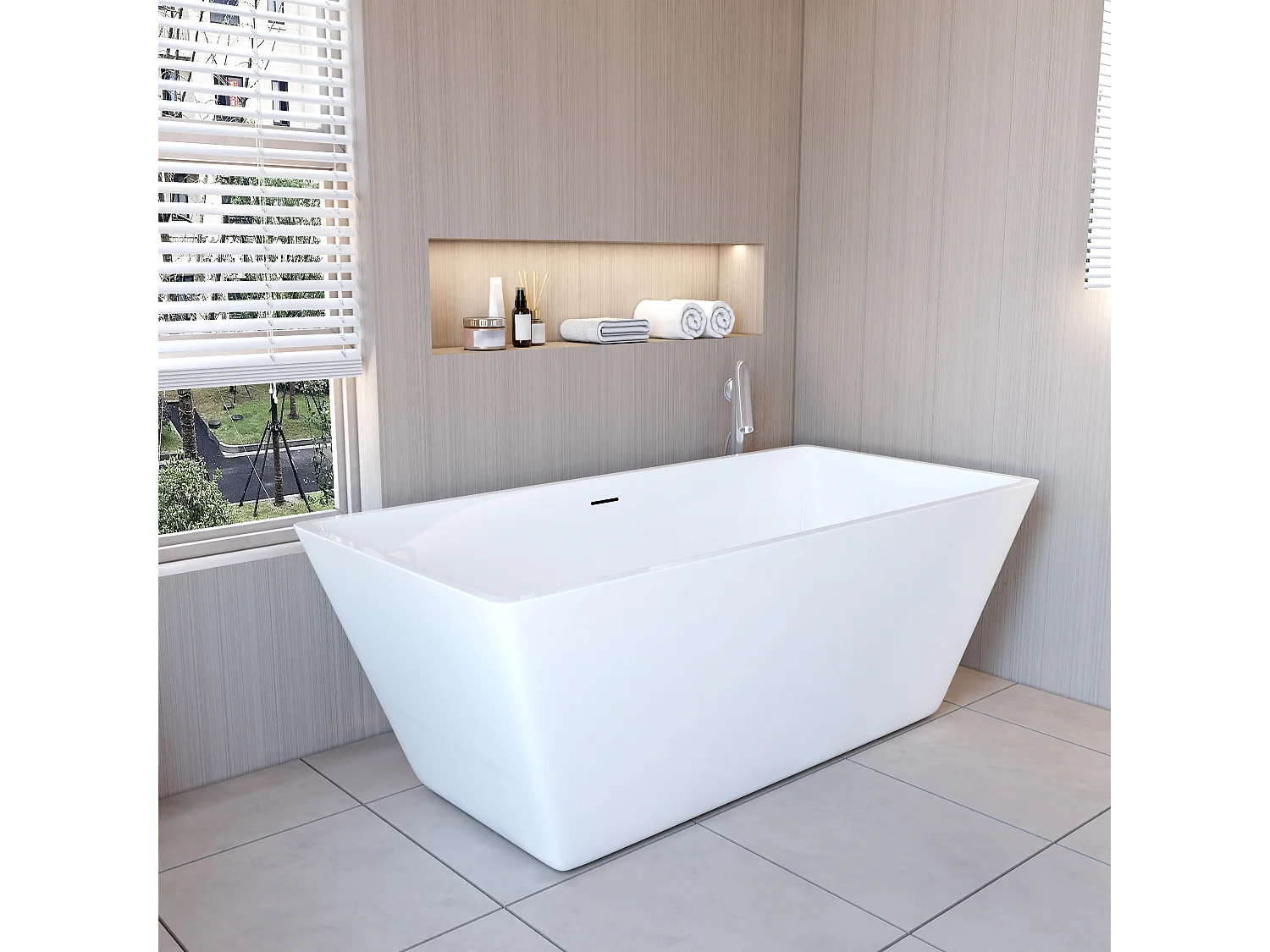 Baignoire îlot design en acrylique - 250L - 150 x 72 x 56cm - Confort ergonomique et élégance moderne - avec Bonde et trop plein