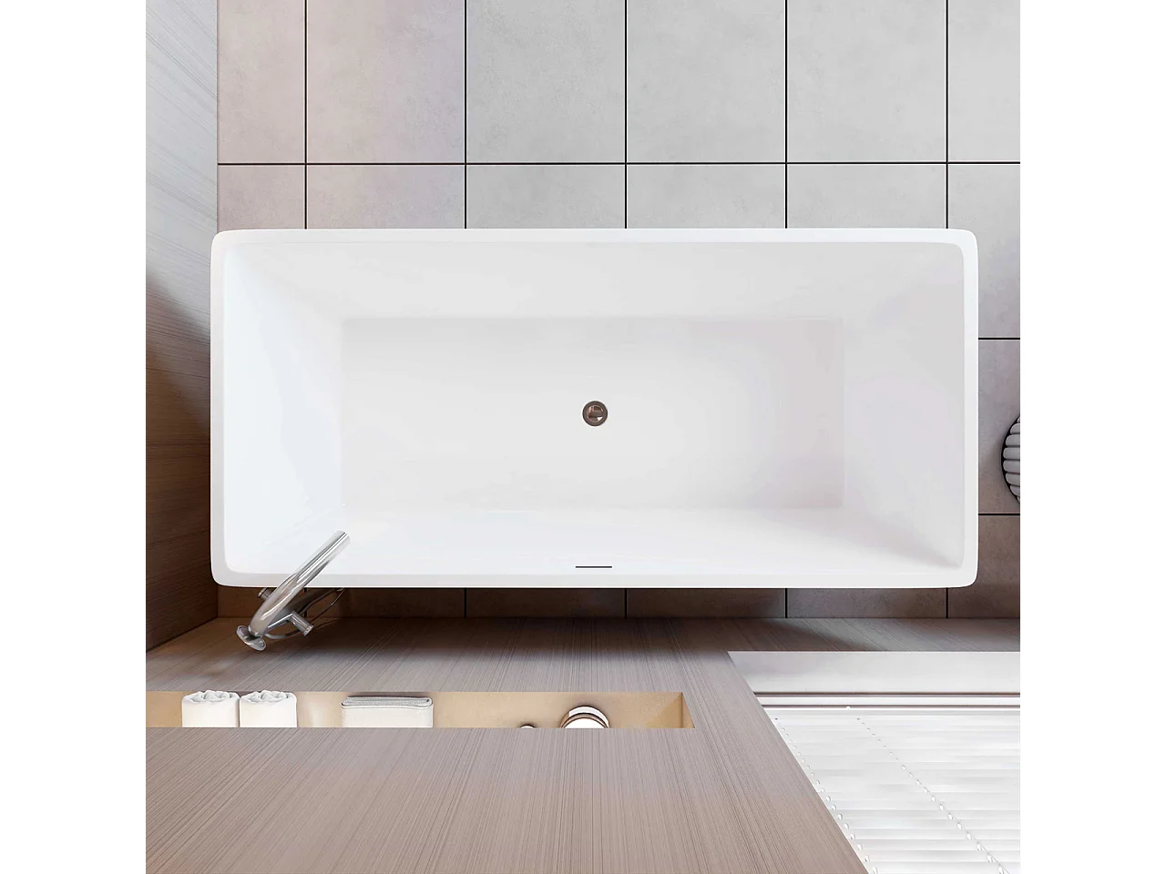 Vasca da Bagno a Isola Vasca da Bagno Freestanding in Acrilico da 150x72x56 cm, Colore Bianco, Forma Rettangolare