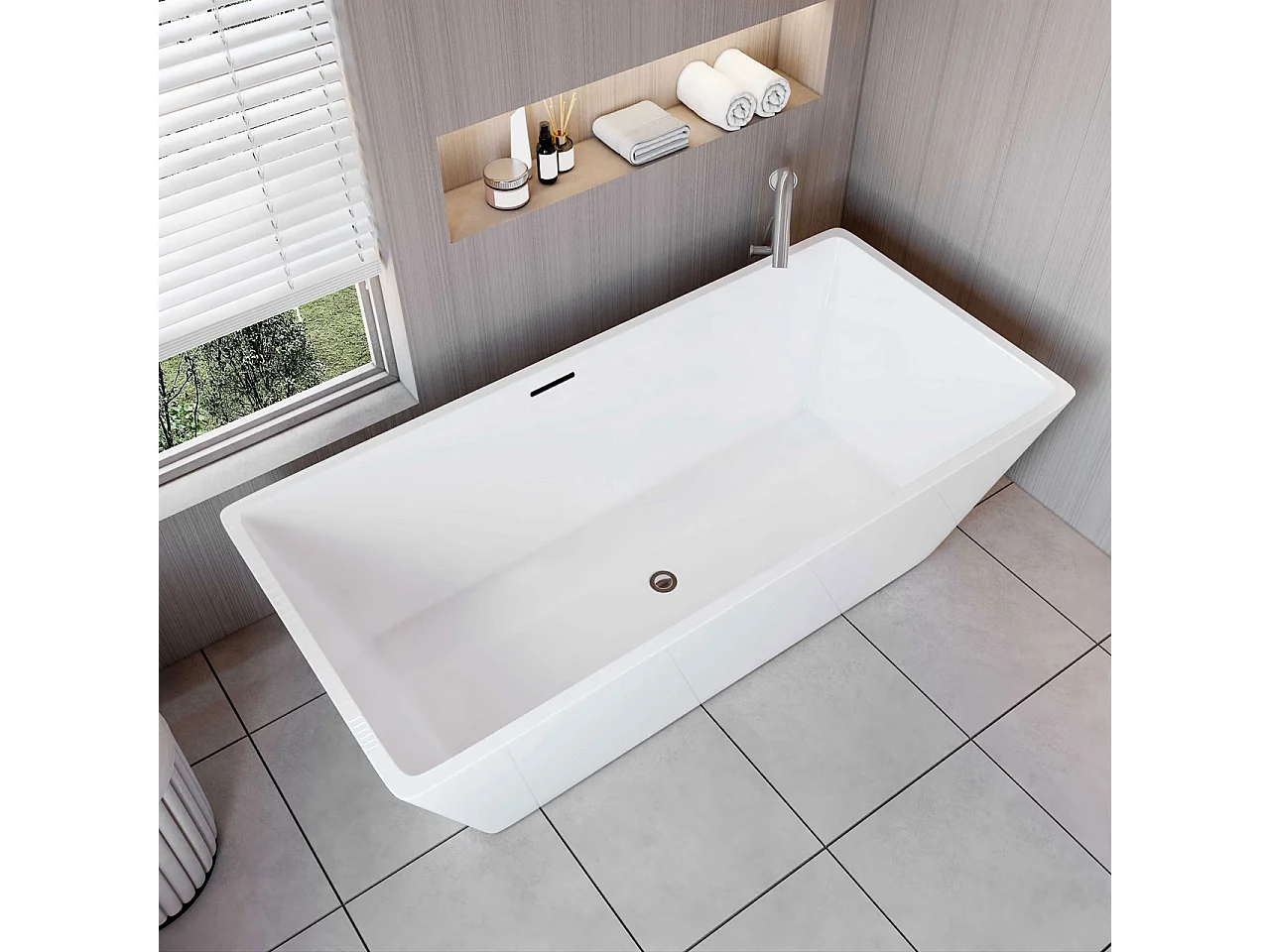 Vasca da Bagno a Isola Vasca da Bagno Freestanding in Acrilico da 150x72x56 cm, Colore Bianco, Forma Rettangolare